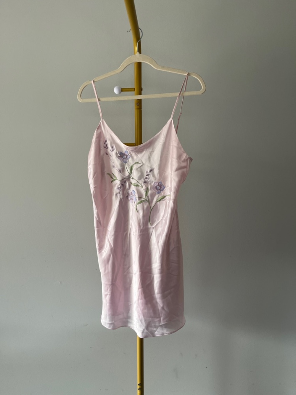 Delicate Floral Embroidered Pink Slip Top